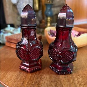 Vintage Avon Cape Cod Ruby Glass Salt and Pepper Shakers Signed